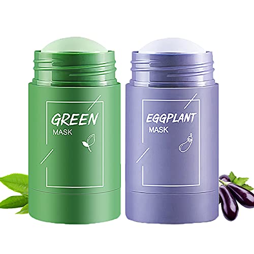 COLORCASA 2 Csomag Zöld Tea & Padlizsán Tisztító Agyag Stick Maszk, Arc Hidratáló Olaj, Vezérlés, Mély, Tiszta Pórusok, Javítja